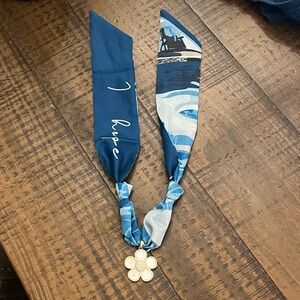 Blue and White Scarf necklace with flower pendant